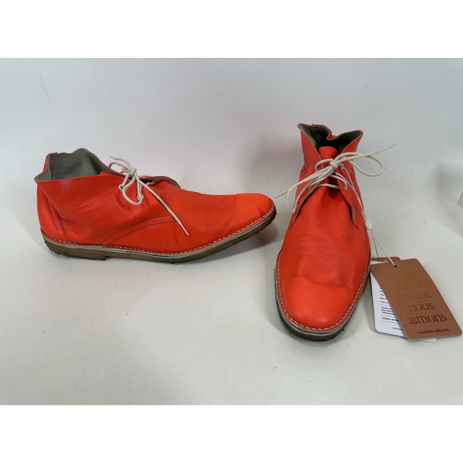 Pierre Hardy Orange Ankle Chukka Boots Crepe Sole Men's 12.5" Bottom Sole Meas